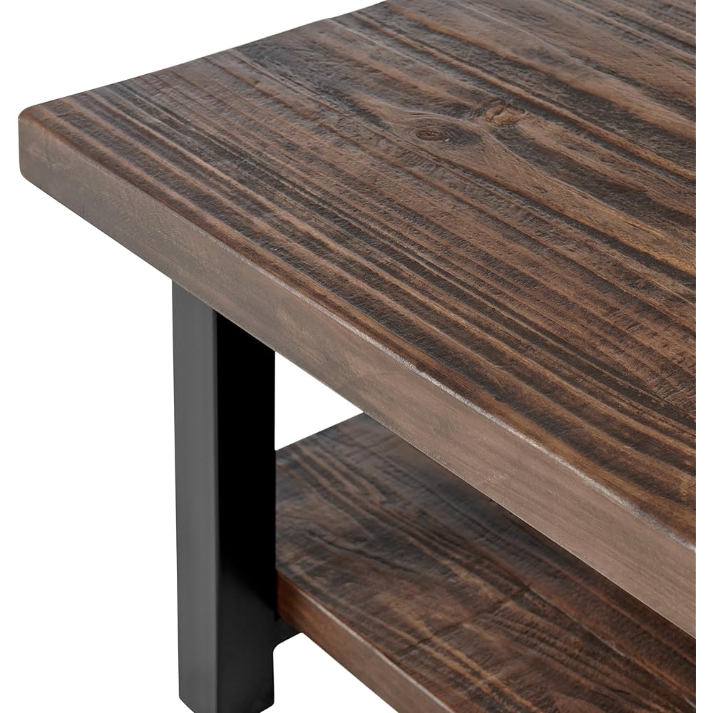 Pomona 27-Inch Rustic Square Coffee Table – Solid Pine Wood with Natural Weathered Finish and Industrial Metal Legs – Small Space Living Room Accent by Alaterre Furniture