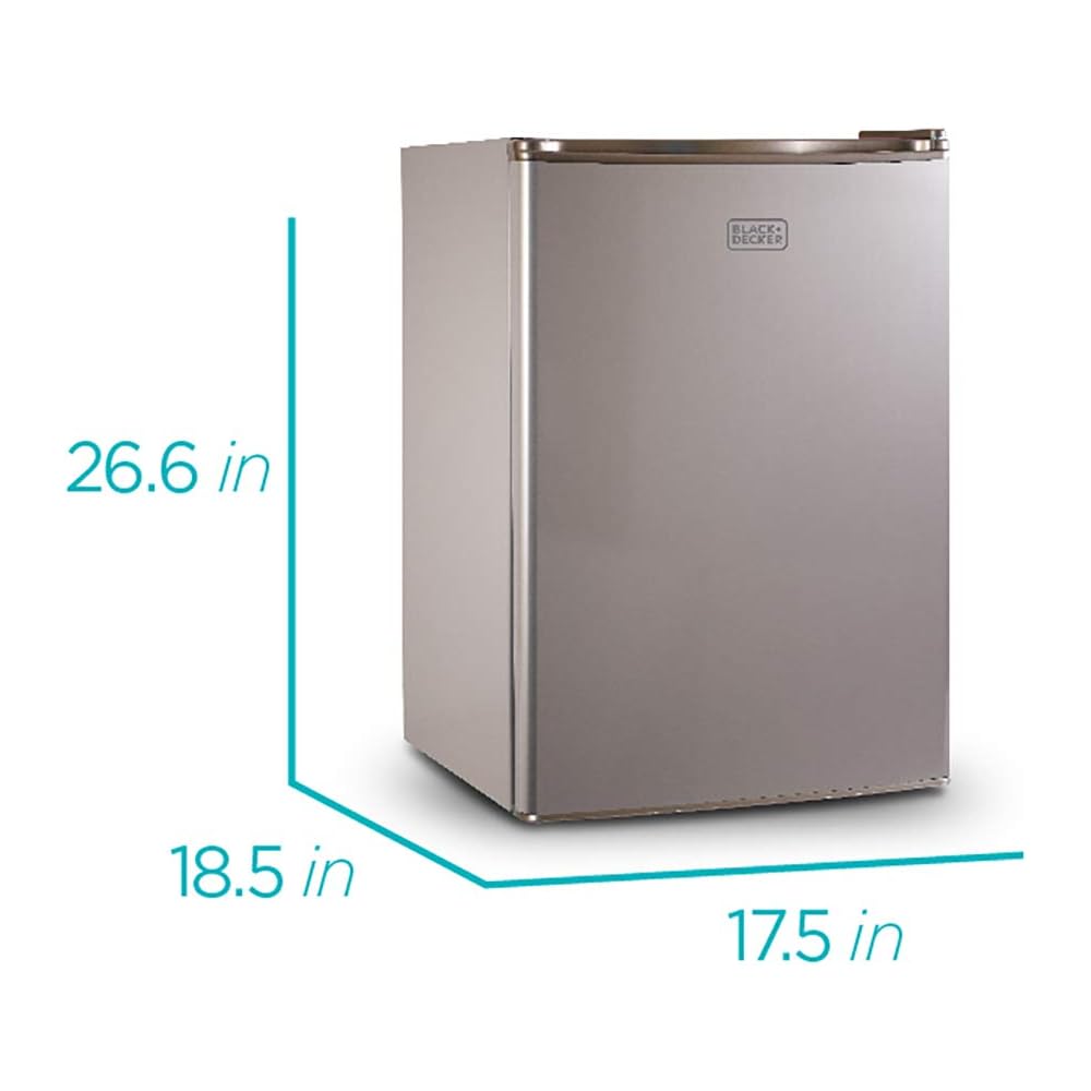 BLACK+DECKER 2.5 Cu. Ft. Compact Refrigerator, ENERGY STAR Certified, Single Door Mini Fridge with Chiller Compartment, Personal Fridge for Home or Dorm Room, R600a Refrigerant, BCRK25V,Stainless Look : Home & Kitchen