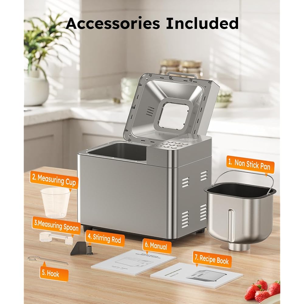 2LB Bread Maker Machine, OSIPOTO 17 in 1 Automatic Stainless Steel Bread Machine, Non-stick, Beginner-Friendly Controls, 15 Hour Timer, Easy to Clean Low Noise, High Success Rate for Homemade Bread: Home & Kitchen