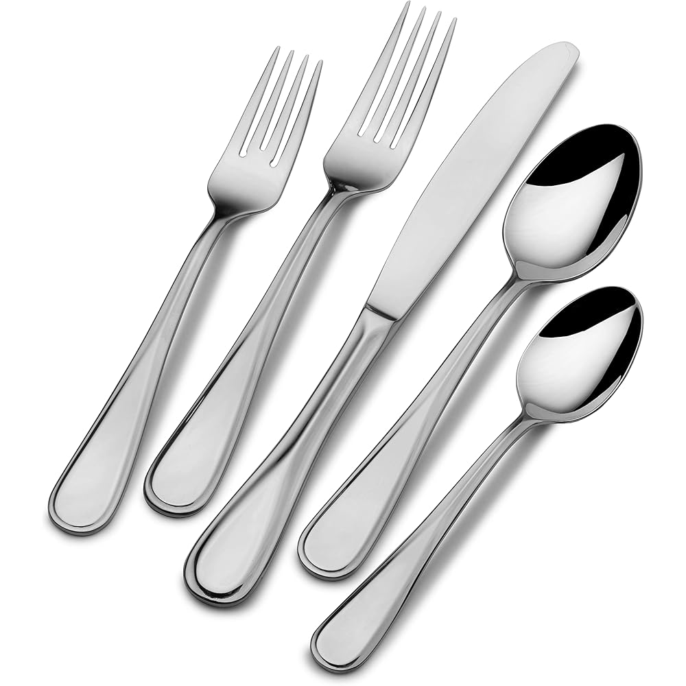 | Mikasa Bravo 65-Piece Flatware Set for 12, 18/10 Stainless Steel Silverware with Full Service, Includes Forks, Knives, Spoons, and Serving Utensils: Serving Sets