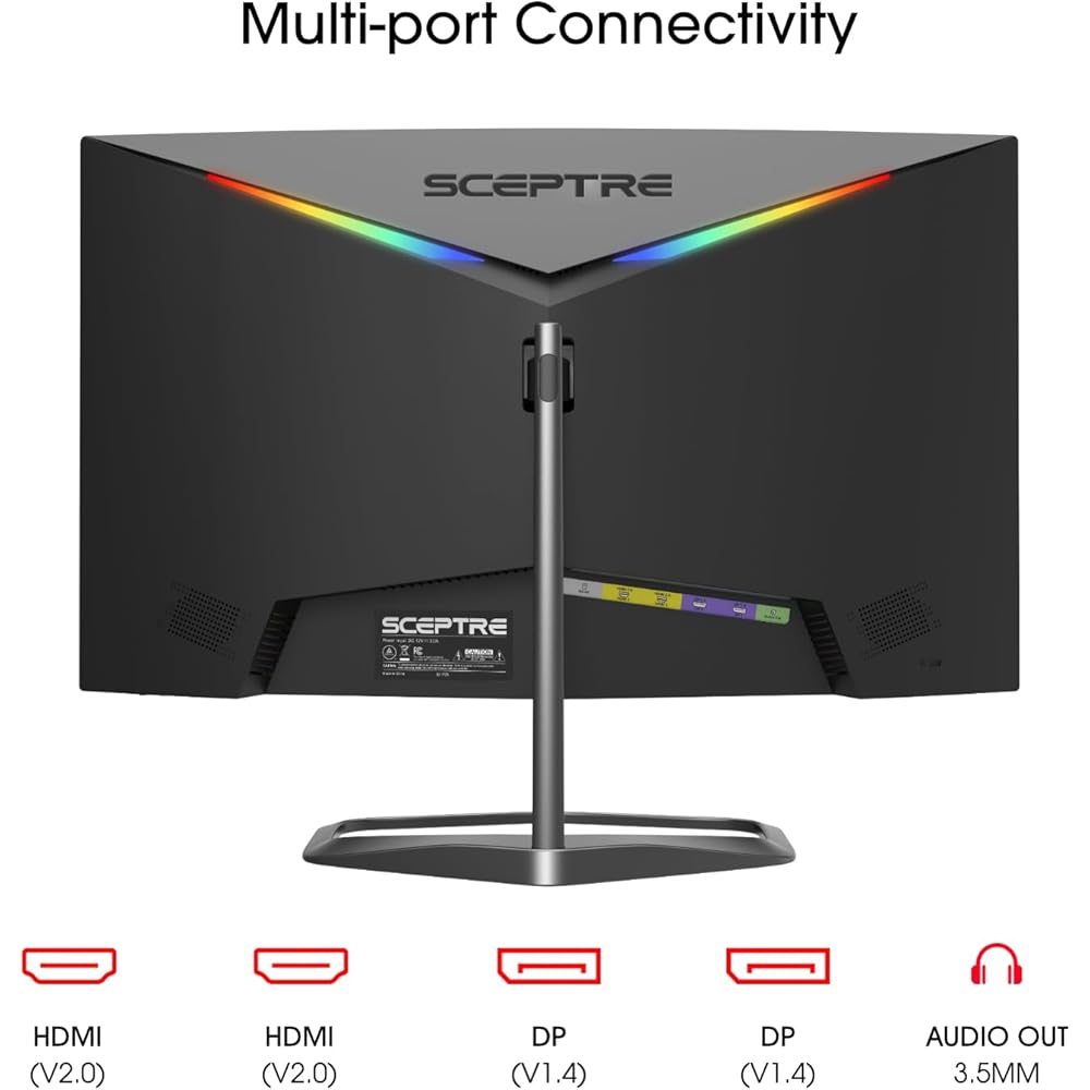 Sceptre Curved 24.5-inch Gaming Monitor up to 240Hz 1080p R1500 1ms DisplayPort x2 HDMI x2 Blue Light Shift Build-in Speakers, Machine Black 2023 (C255B-FWT240) : Electronics