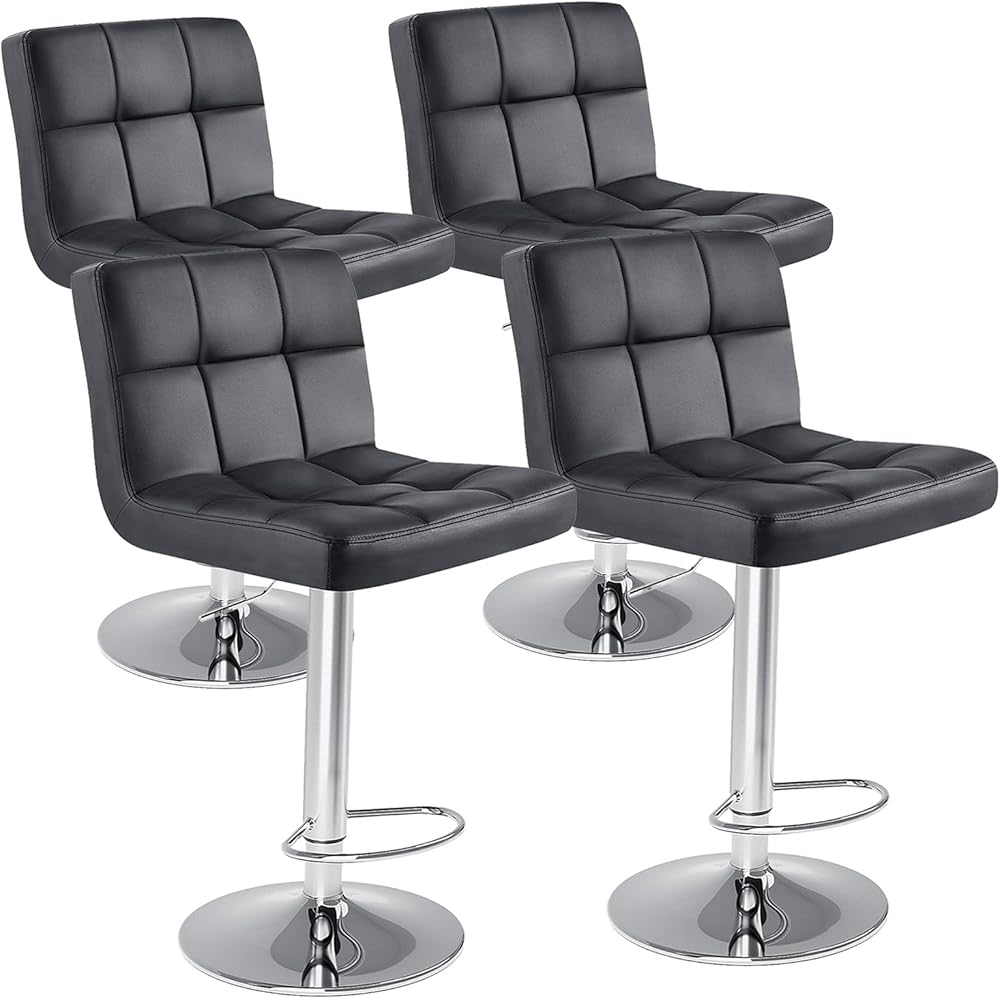 DUMOS Bar Stools Set of 4, 24 inch Counter Height Bar Stools, Upholstered Modern Kitchen Barstools with Metal Base, PU Leather Saddle Stools for Kitchen Island, Black : Home & Kitchen