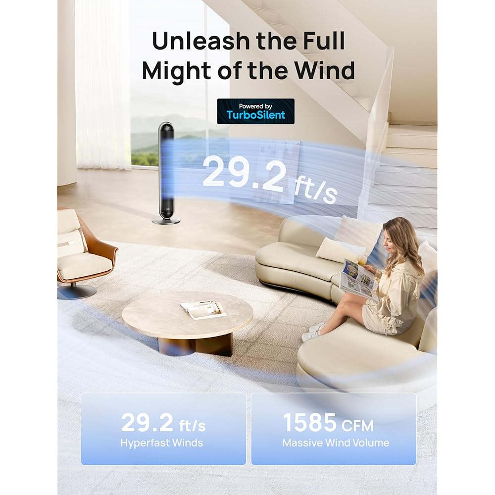 Dreo Tower Fan and Heater Combo, 29.2ft/s Standing Fans for Bedroom, 17 Levels, 6 Modes, 120° Oscillation, 42 Inch, 12H Timer, 25dB Quiet, with Remote, for Office, Large Room, Silver : Home & Kitchen