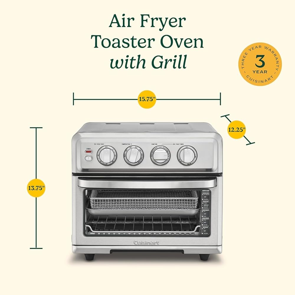 Cuisinart Air Fryer Toaster Oven with Grill, 1800W 8-1 Air Fryer Oven with Bake, Convection Bake, Grill, Broil and Warm Options, Large Capacity, 60-Minute Timer, TOA-70, Stainless Steel : Home & Kitchen