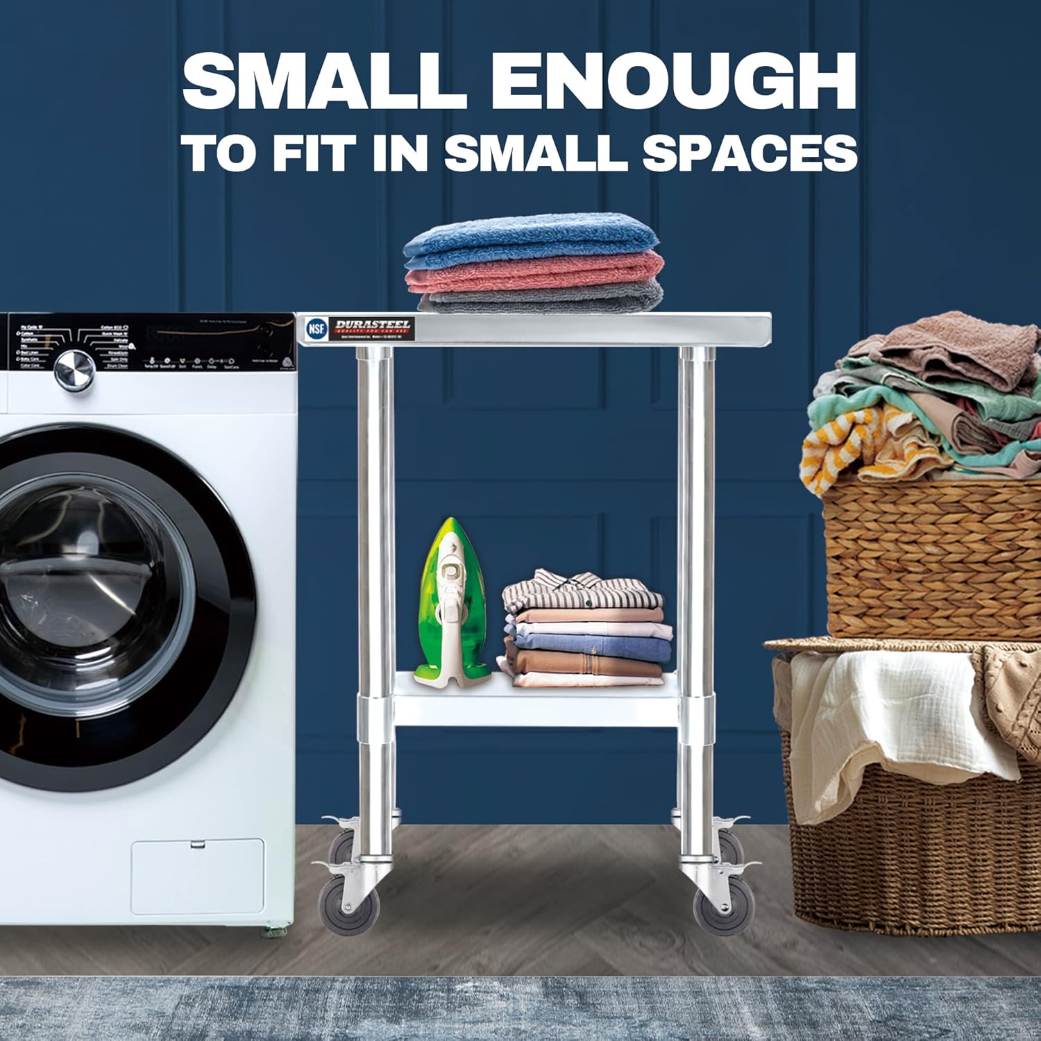 DuraSteel 24x24 NSF Stainless Steel Cart Work Table - Heavy Duty Rolling Food Prep Table - Metal Utility Cart on Wheels Caster, Grill Stand Microwave Outdoor Kitchen Tables Countertop Island Large Top : Industrial & Scientific