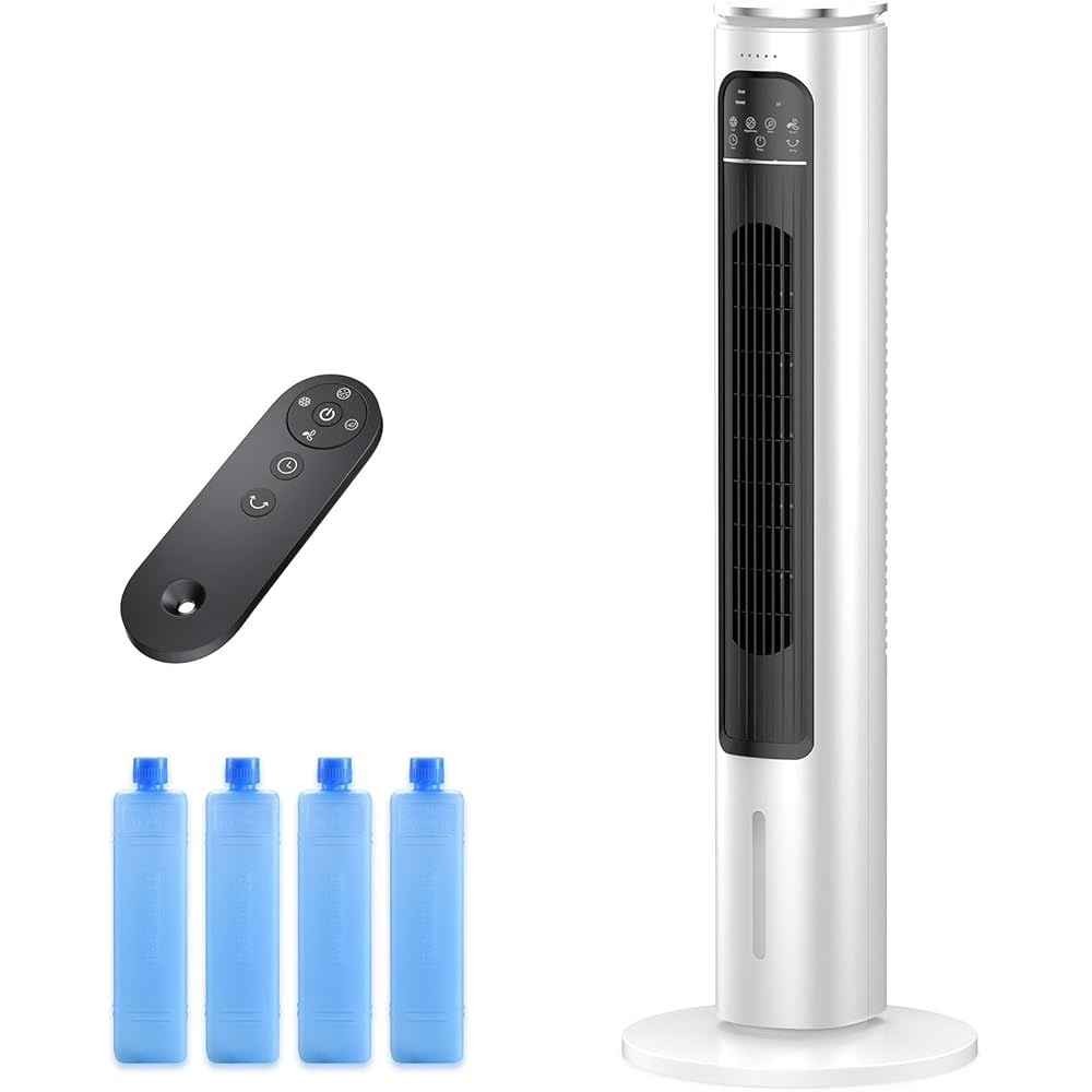 Windowless Portable Air Conditioner Ac Unit with Remote,37” Ventless Evaporative Air Cooler,Quiet Swamp Cooler for 4 Modes, Ductless Tower Fan For 12H Timer, Ice Packs for home Bedroom Indoor White : Home & Kitchen