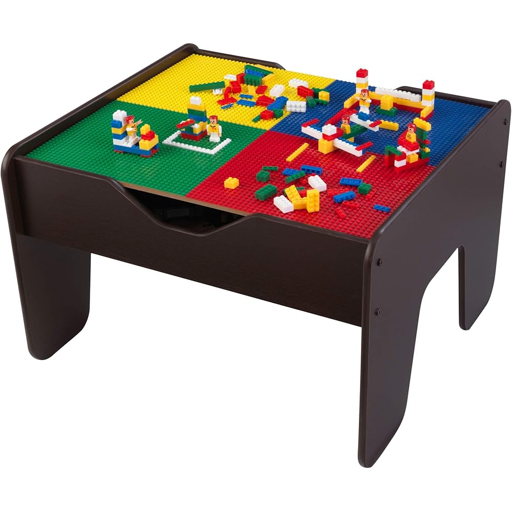KidKraft 2-in-1 Reversible Top Activity Table with 200 Building Bricks and 30-Piece Wooden Train Set, Espresso, Gift for Ages 3+ : Toys & Games