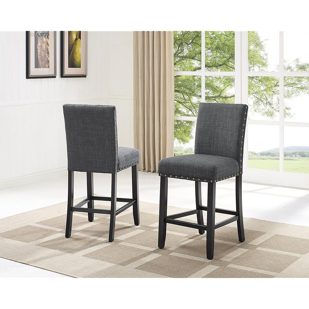 Biony Gray Fabric Counter Height Stools with Nailhead Trim, Set of 2 : Home & Kitchen