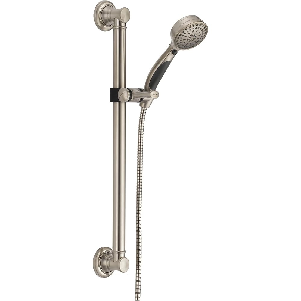 Delta Faucet 9-Spray Slide Bar Hand Held Shower with Hose, Brushed Nickel Handheld Shower Head, Slide Bar Hand Shower, Handheld Shower, Detachable Shower Head, Stainless 51900-SS -