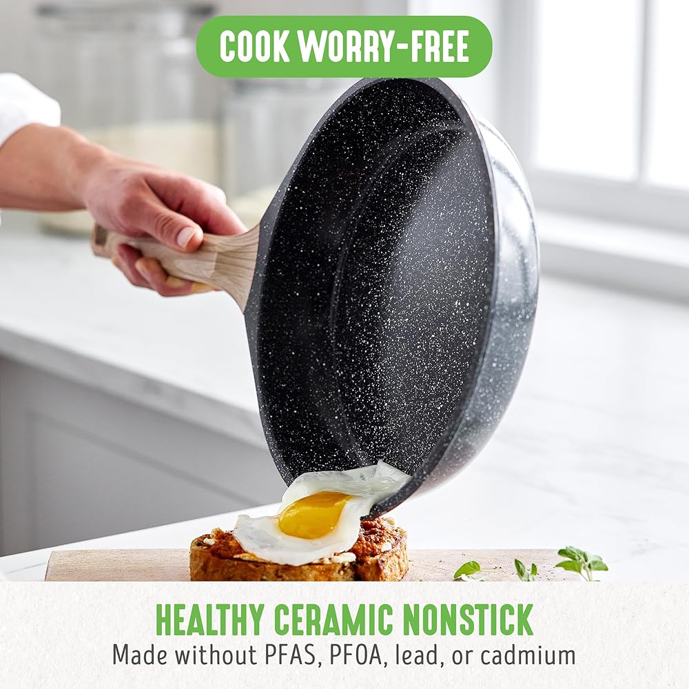 GreenLife 8 Piece Ceramic Nonstick Cookware Set, Induction Suitable Non Toxic PFAS-Free Pots & Pans, Dishwasher Safe, Cooking Set, Stock Pot, Saucepans & Frying Pans, Kitchen Cooking, Granite Black