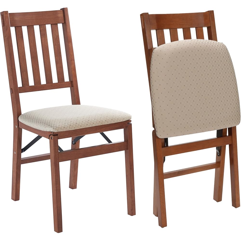 Stakmore Arts and Crafts Wooden Folding Chairs with Padded Seats, Set of 2 - No Assembly Foldable Dining Chairs, Steel Folding Mechanism, Upholstered Cushion, Space-Saving, Fruitwood Frame : Home & Kitchen
