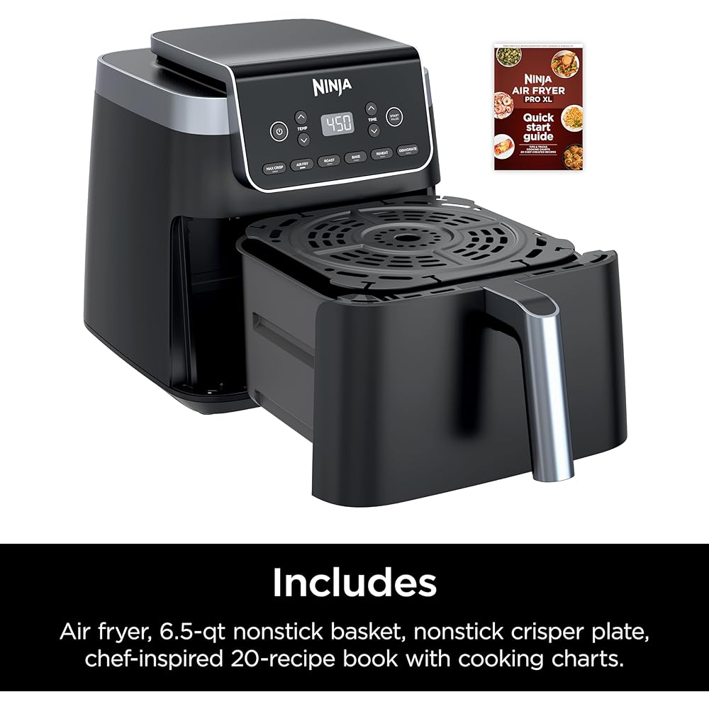 Ninja | Air Fryer | 6.5 QT Pro XL Capacity fits 9lbs of Wings | 6-in-1 Max Crisp, Air Fry, Roast, Bake, Reheat & Dehydrate | Nonstick Basket, Crisper Plate & Recipe Guide | Grey | AF181 : Home & Kitchen