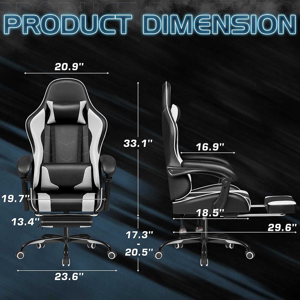 Homall Gaming Chair, Video Game Chair with Footrest and Massage Lumbar Support, Ergonomic Computer Chair Height Adjustable with Swivel Seat and Headrest (White) : Home & Kitchen
