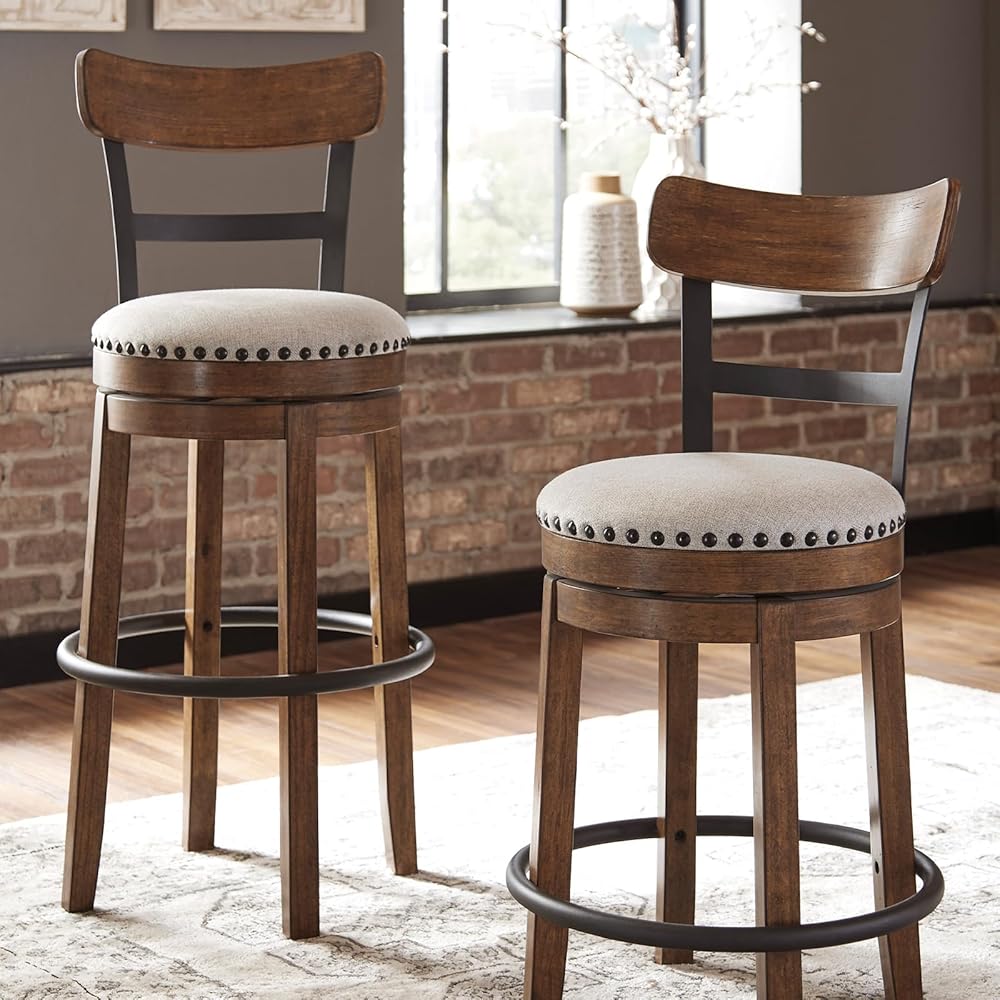 Signature Design by Ashley Valebeck Rustic Farmhouse 24.5” Counter Height Swivel Bar Stool, Brown