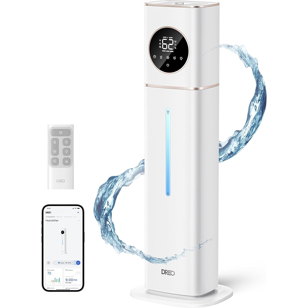 Dreo 11L Smart Humidifier Large Room 700 ft², 100H Cool Mist Air Humidifiers for Bedroom Baby Plants, Top-Fill Self-Cleaning Tank, 26dB, Auto Mode, RGB Light, Remote & APP Control, HM735S White : Home & Kitchen