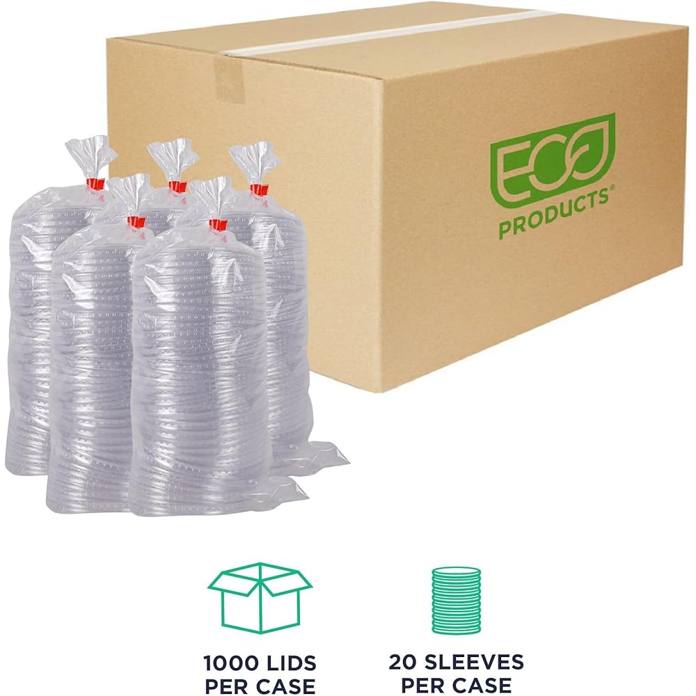 Eco-Products GreenStripe Compostable Plastic Cup Sip Lids, Case of 1000, Fits 9oz & 12-24oz Cups, Made From PLA Renewable Plant Based Plastic, Clear For Visibility : Health & Household