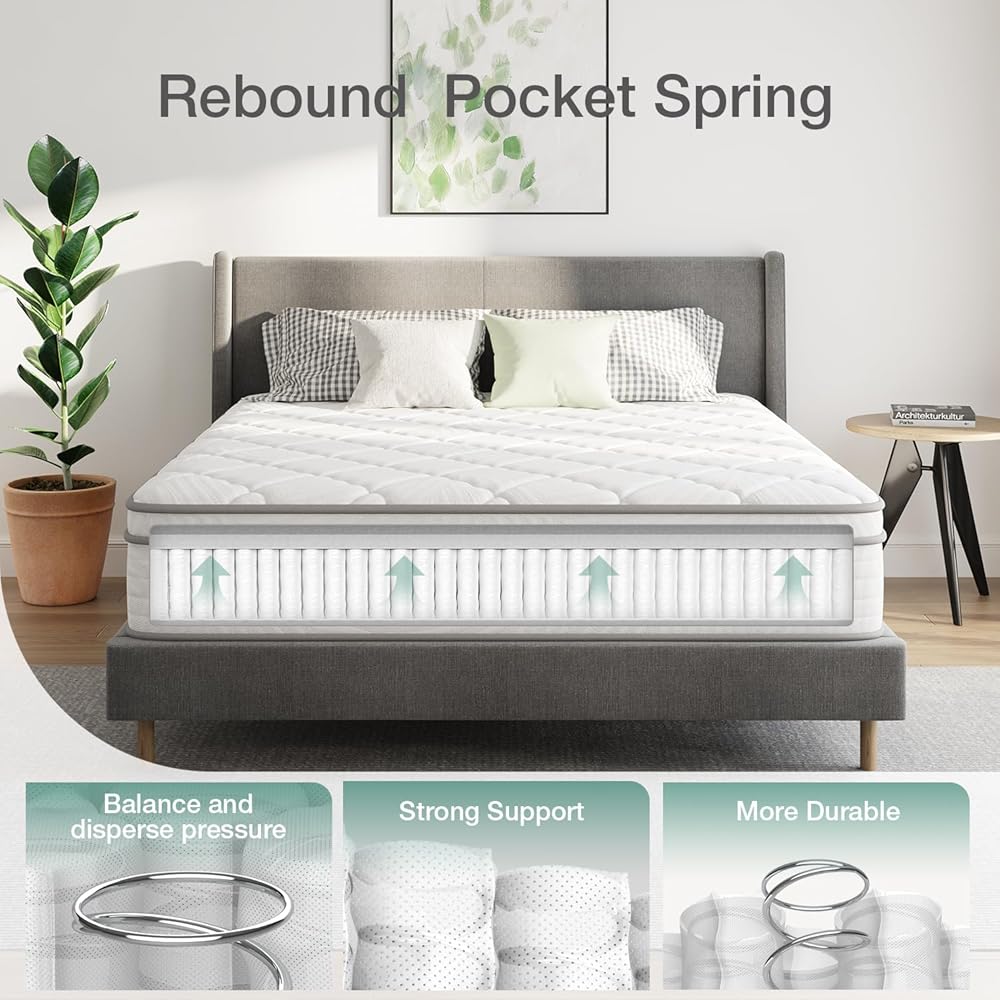 Novilla 10 inch Queen Size Mattresses, Hybrid Mattress Queen with Comfortable Foam & Individually Pocket Spring, King Size Mattress in a Box for Back Pain Relief & Support, Certipur-Us Certified