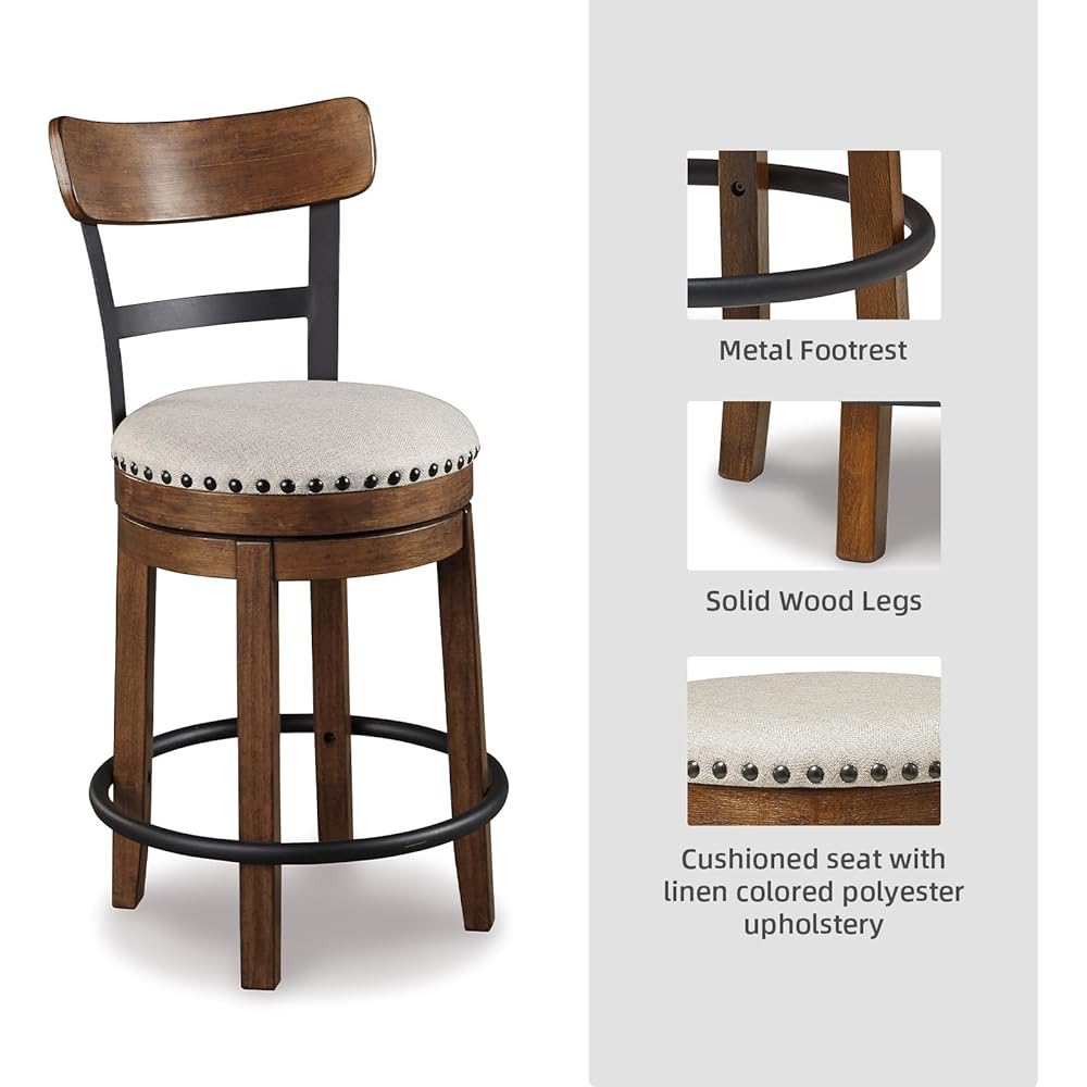 Signature Design by Ashley Valebeck Rustic Farmhouse 24.5” Counter Height Swivel Bar Stool, Brown