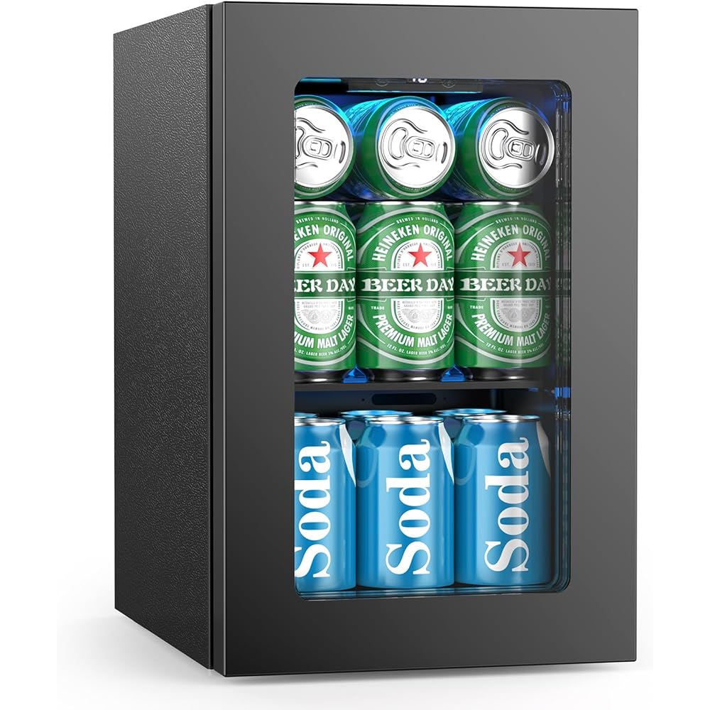 Electactic 24 Cans Beverage Refrigerator Cooler, Mini Fridge Countertop Drink Cooler for Soda, Canned Beer, Adjustable Digital Temperature Control for Home Dorm Office, Black : Appliances