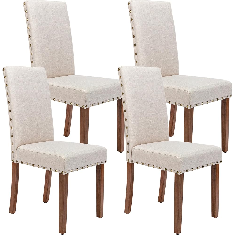 - Snugway Parsons Kitchen Dining Chair Set Room Modern Upholstered Stylish Fabric High Back with Bronze Nailhead Trim - Chairs