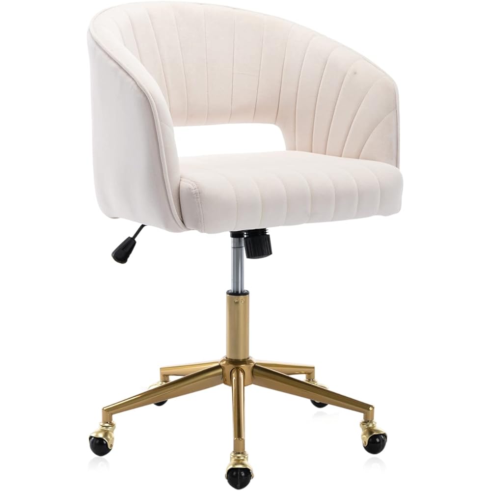 Eifizek Velvet Office Desk Chair, Modern Home Desk Chair with Wheels & Gold Base, Swivel Vanity Chair for Bedroom, Office, Vanity Study (Beige) : Home & Kitchen