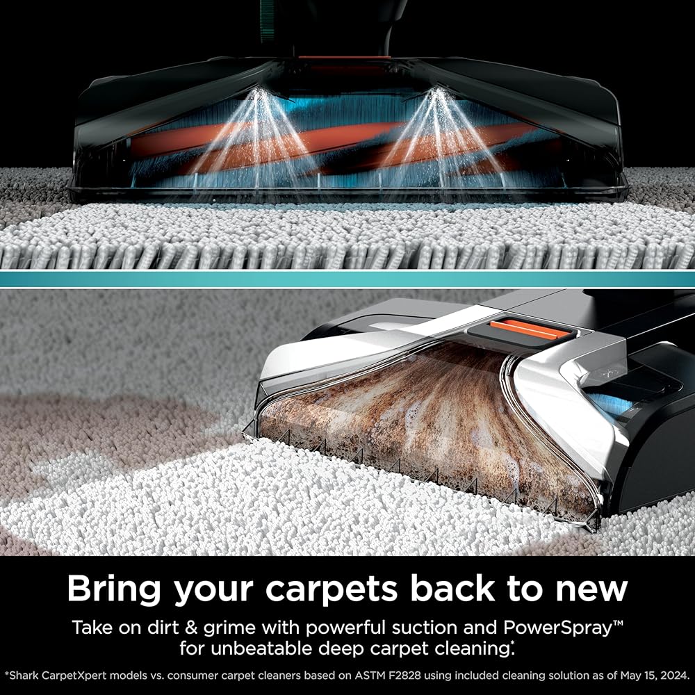 - Shark CarpetXpert with StainStriker Upright Carpet, Area Rug & Upholstery Cleaner with Pet Mess Extractor Tool, Perfect for Pets, Carpet Shampooer, 3 Cleaning Tools, Cleaning Solutions, White, EX201