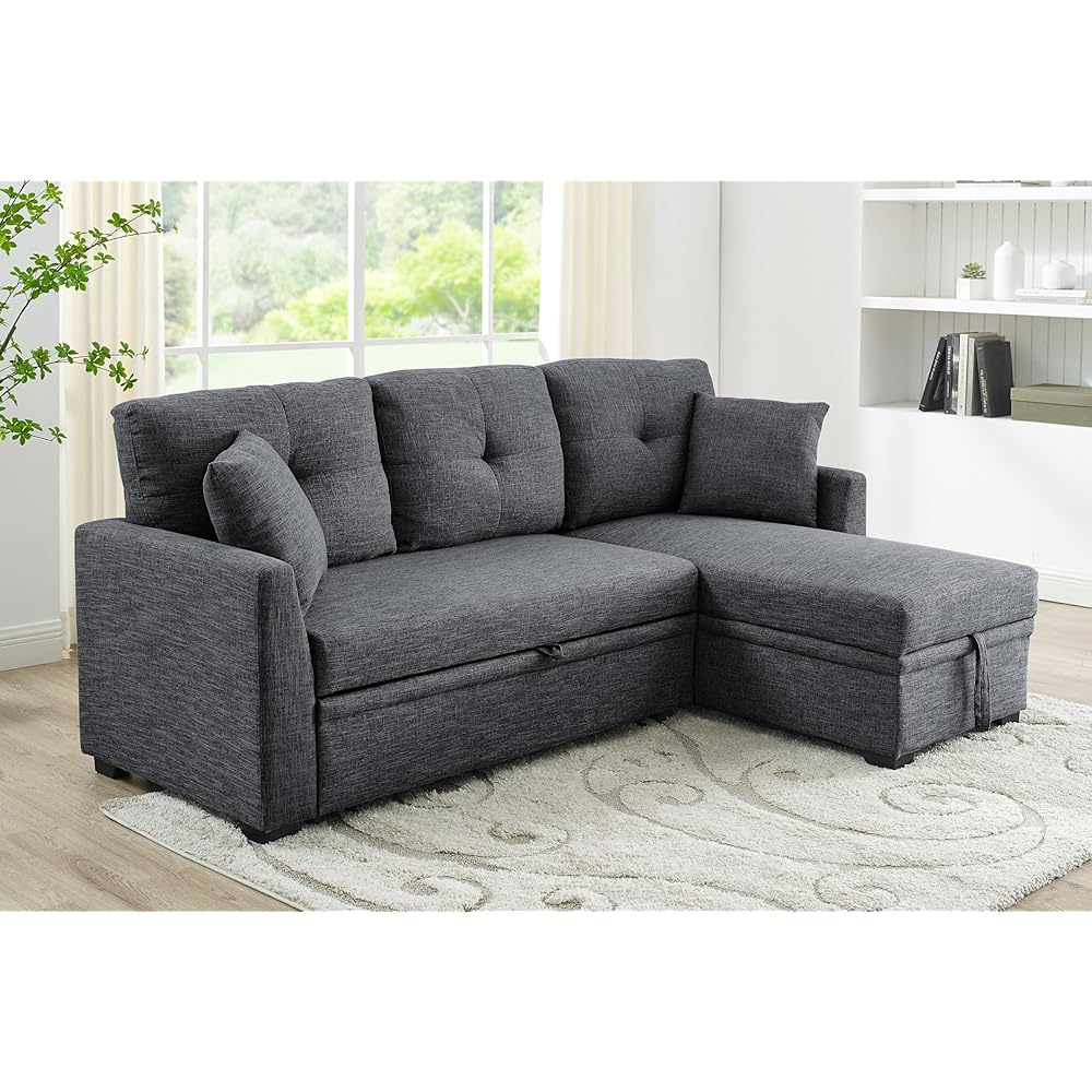 ERYE 83-inch Pull Out Sleeper Couch Bed, L-Shaped Corner Reversible Sleeper Sectional Sofa Polyester Blend Tufted Upholstered Convertible Sofa Bed with Storage Chaise for Home Apartment Living Room : Home & Kitchen