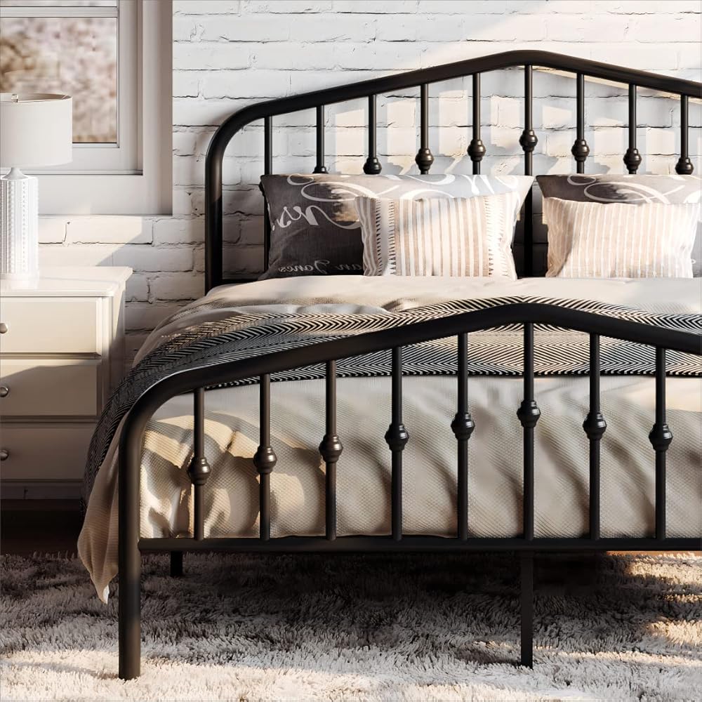 SHA CERLIN Queen Size Metal Platform Bed Frame with Victorian Style Wrought Iron-Art Headboard/Footboard, No Box Spring Required, Black : Home & Kitchen