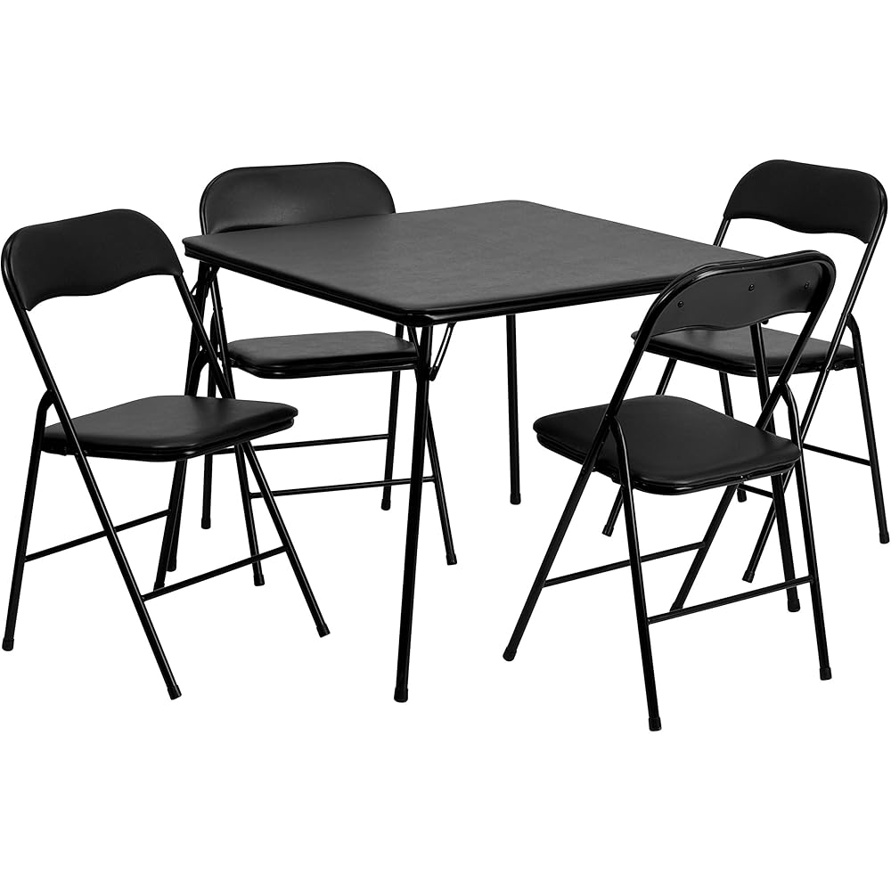 Flash Furniture Madison 5-Piece Folding Card Table and Chairs Set, Portable Event Table and Chairs Set, Black : Flash Furniture