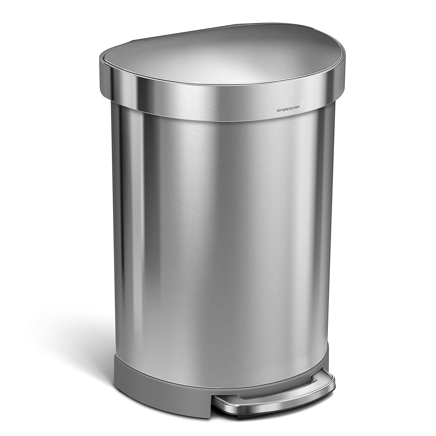 simplehuman 60 Liter Semi-Round Hands-Free Kitchen Step Stainless Steel Trash Can with Soft-Close Lid, Brushed : Home & Kitchen