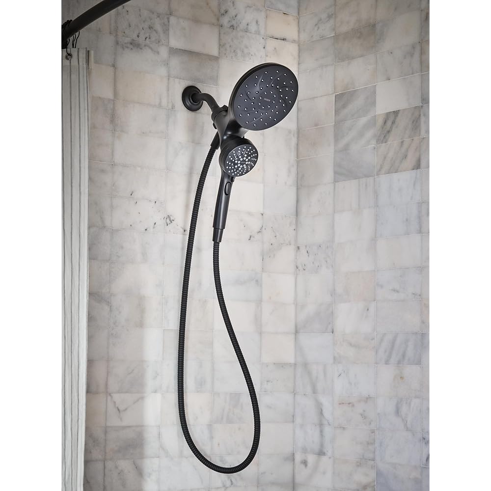 Moen Engage Matte Black 2.5 GPM Handheld Showerhead and Rain Shower 2-in-1 Combo Featuring Magnetic Docking System and Metal Hose, 26009BL