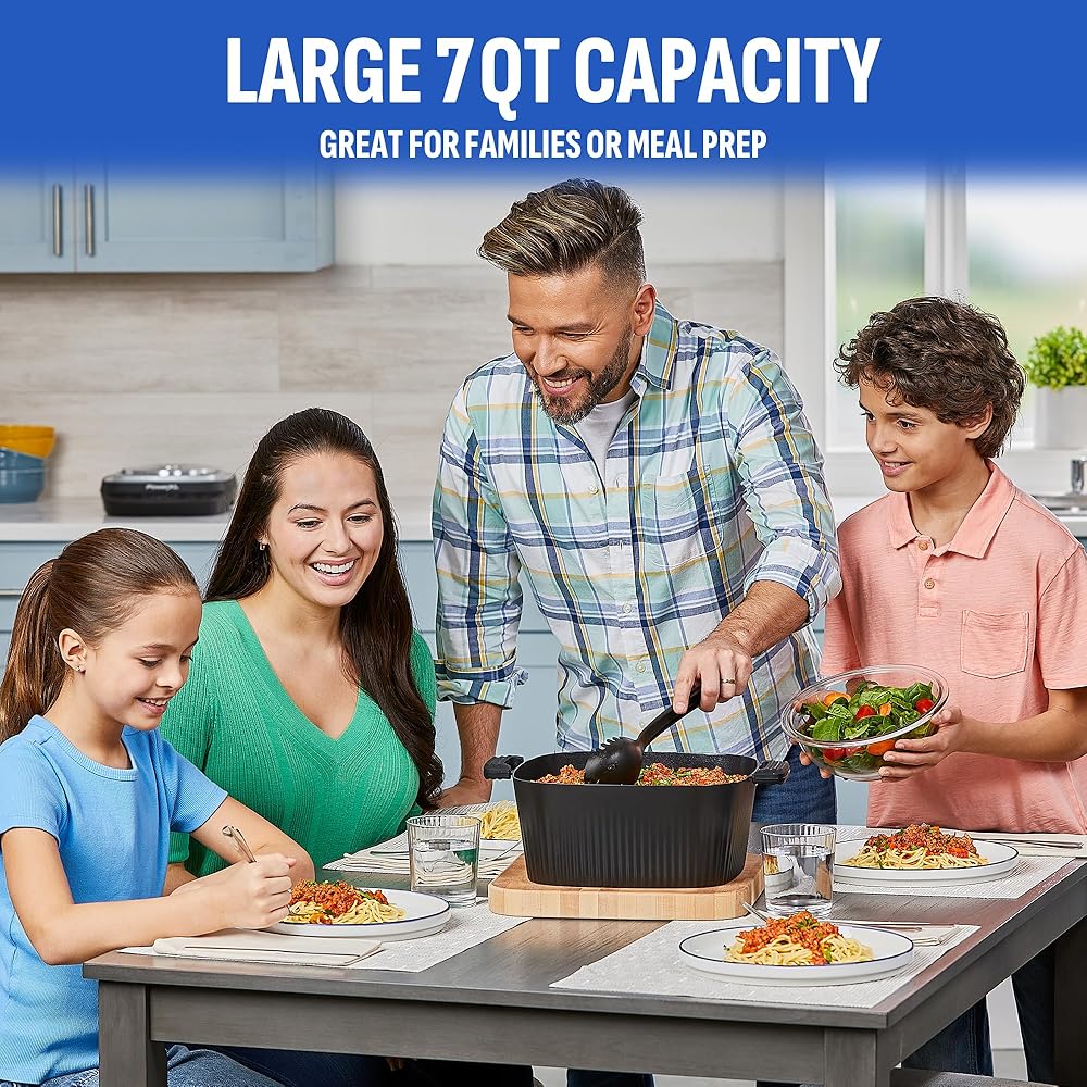 STIRMAX DELUXE 7.5 Quart Digital Multi-Cooker with Automatic Paddle to Stir and Shred, 9 in 1 programmable presets to Sauté, Sear, and Brown Food Before Simmering – Accessories, Skillet, & Cookbook