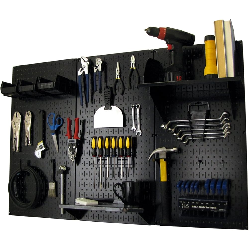 Wall Control Pegboard Organizer 4 ft. Metal Pegboard Standard Tool Storage Kit with Black Toolboard and Black Accessories - Wall Racks -