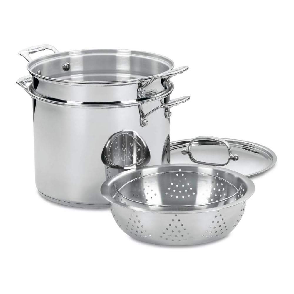 Cuisinart 4-Piece Cookware Set, 12 Quarts, Chef's Classic Stainless Steel Pasta/Steamer, 77-412P1: Stock Pot: Home & Kitchen