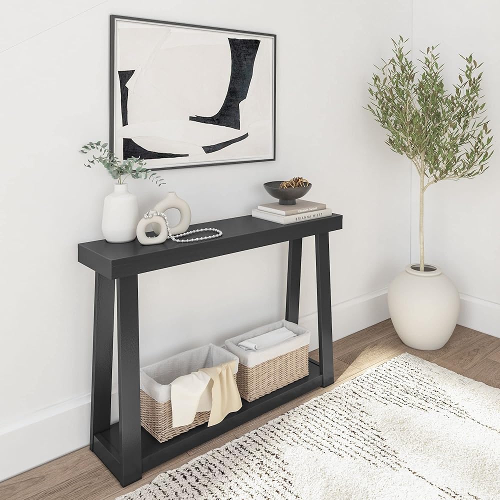 Plank+Beam Solid Wood Console Table with Storage, 46.25 Inch, Sofa Table with Shelf, Narrow Entryway Table for Hallway, Behind The Couch, Living Room, Foyer, Easy Assembly, Black : Home & Kitchen