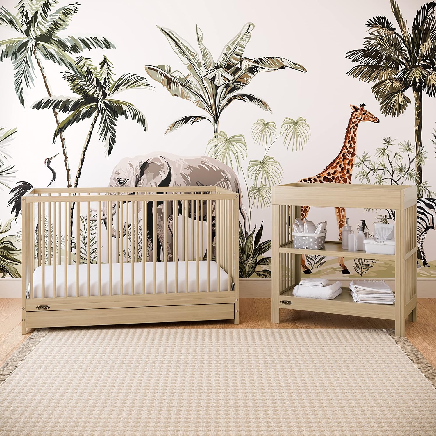 : Graco Teddi Changing Table with Water-Resistant Changing Pad (Driftwood) - GREENGUARD Gold Certified, Includes Bonus Water-Resistant Changing Pad with Safety Strap, 2 Shelves, Easy-to-Match : Baby