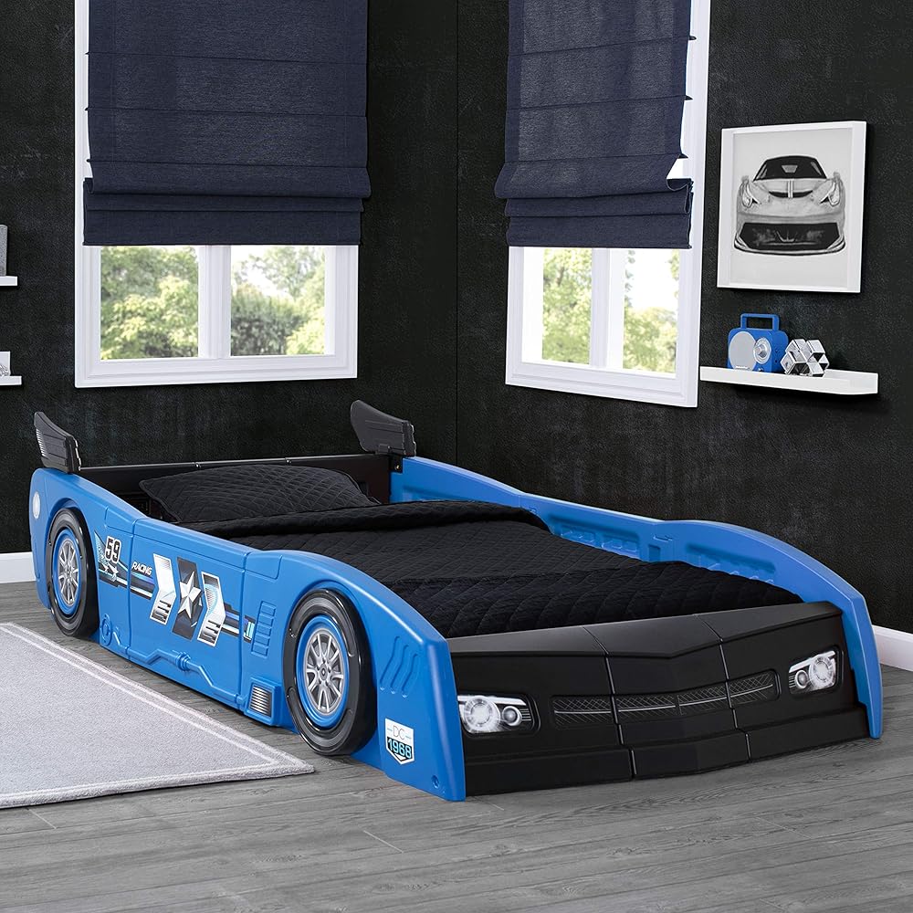 Delta Children Grand Prix Race Car Toddler-to-Twin Bed, Blue