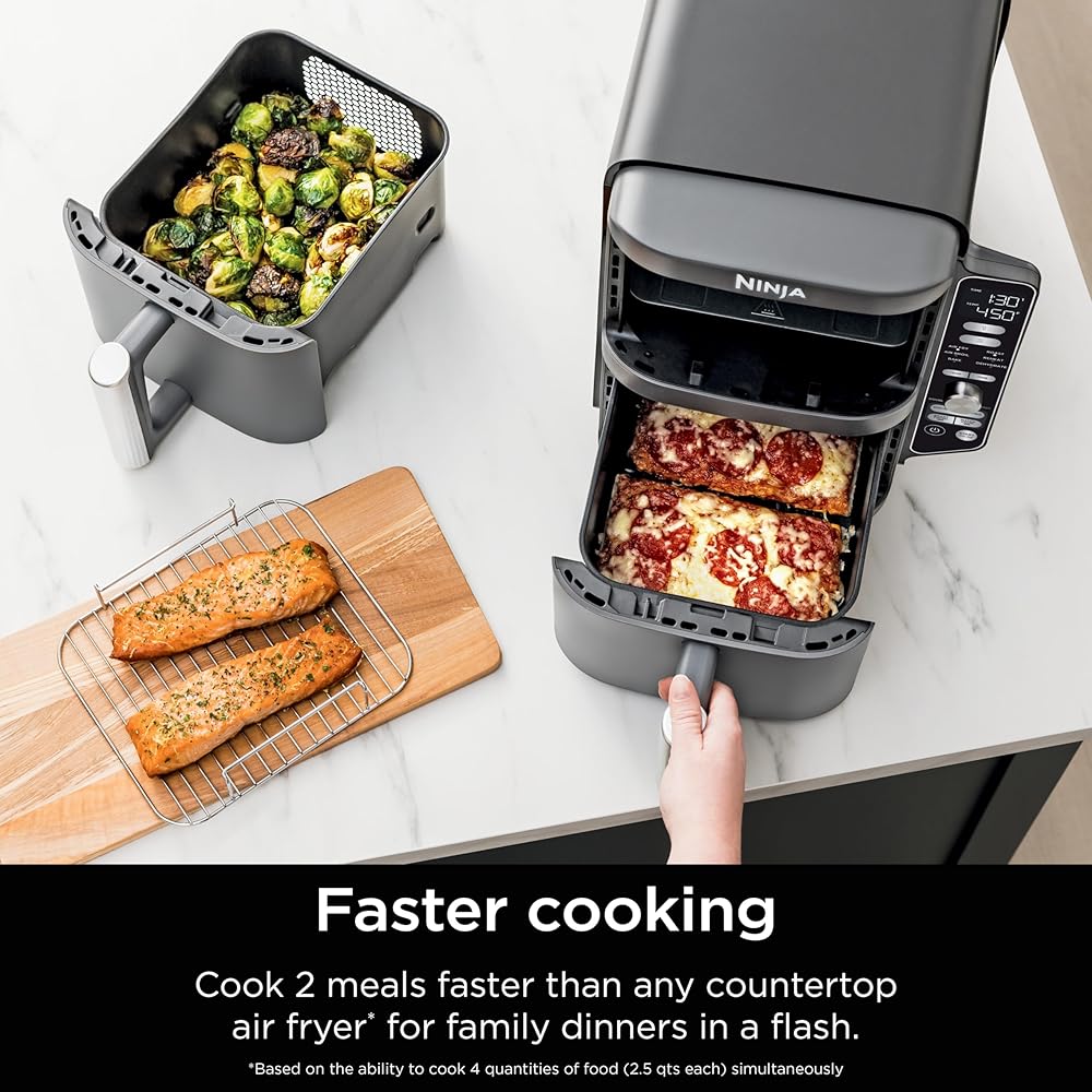 Ninja Air Fryer, 10QT DoubleStack XL 2-Basket, Compact Design, Cooks 5lb Whole Chicken, Feeds Up to 8 People, 6-in-1 Air Fryer, Roast, Bake & More, Easy to Clean, Dishwasher Safe Parts, Grey, SL401 : Home & Kitchen