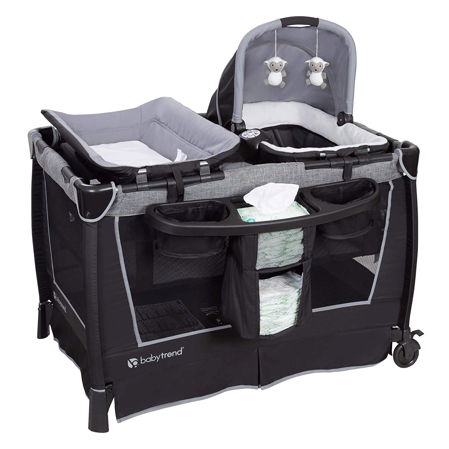 : Baby Trend Retreat Nursery Center with Two Removable Rock A Bye Bassinets, Changing Table, Organizer, and Music Center with Nightlight, Quarry : Baby
