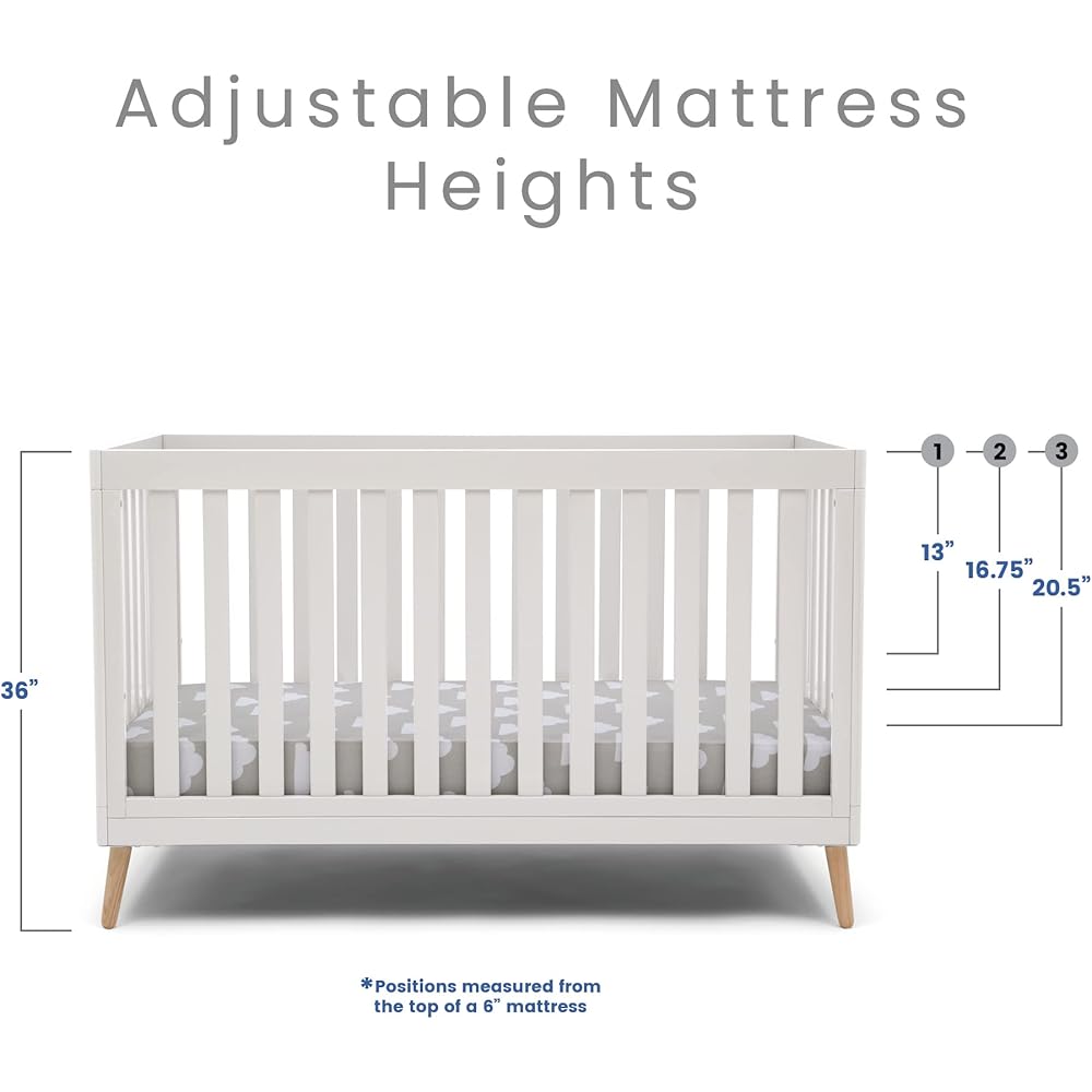 Delta Children Essex 4-in-1 Convertible Baby Crib, Bianca White with Natural Legs : Baby