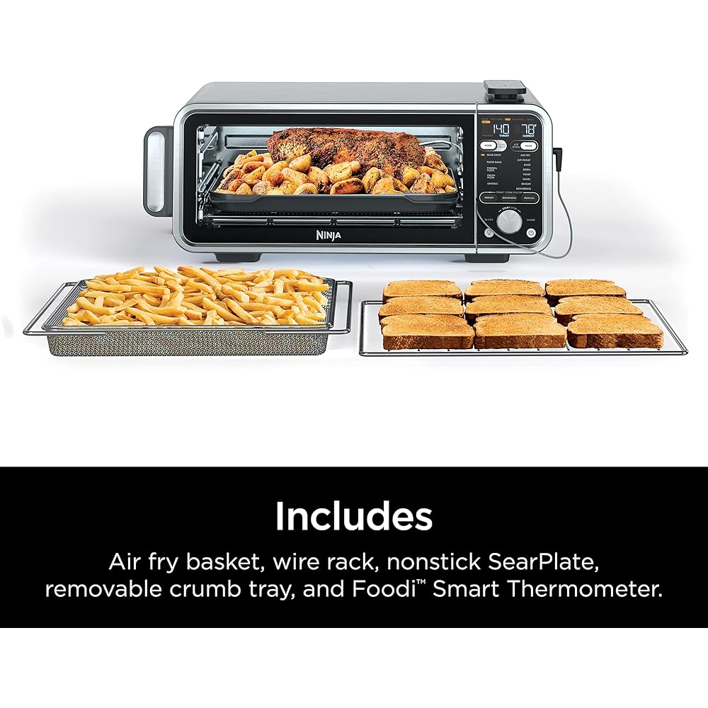 Ninja, Toaster Oven, Air Fryer, Thermometer, Toaster Oven Air Fryer Combo, Stainless Steel, Quick meals, Fries, Frozen Food, Air Fry, Dehydrate, Reheat, 13-in-1, Less Oil, Flip Away Oven, Foodi, SP351: Home & Kitchen