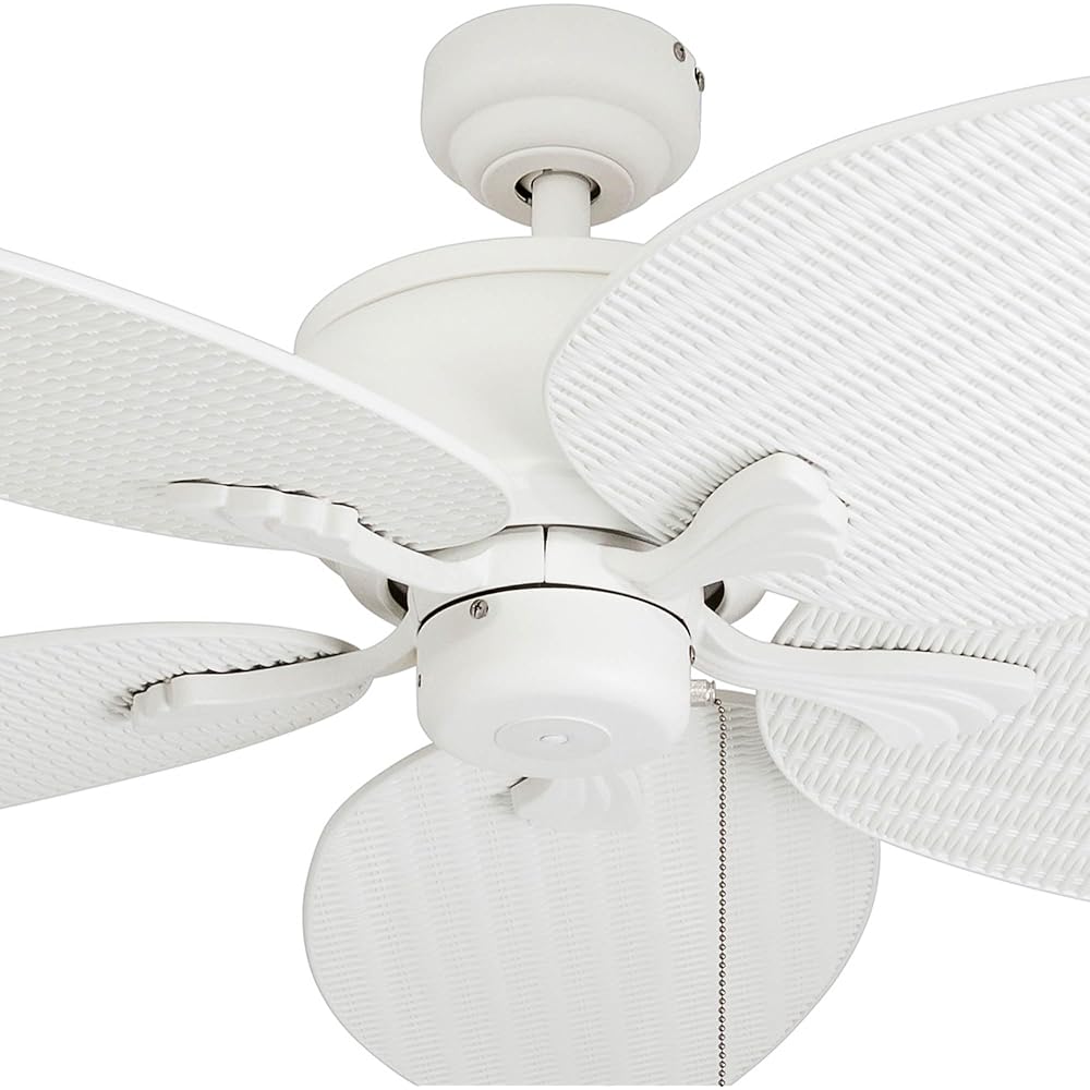 Prominence Home Solana, 52 Inch Tropical Indoor Outdoor Ceiling Fan with Light, Pull Chain, Three Mounting Options, Weather Resistant Palm Leaf Blades - 80018-01 (White) -