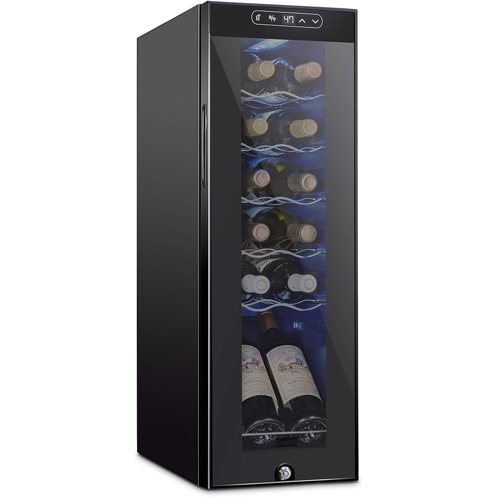 Schmecke 12 Bottle Compressor Wine Cooler Refrigerator w/Lock | Large Freestanding Wine Cellar | 41f-64f Digital Temperature Control Wine Fridge For Red, White, Champagne or Sparkling Wine - Black : Home & Kitchen