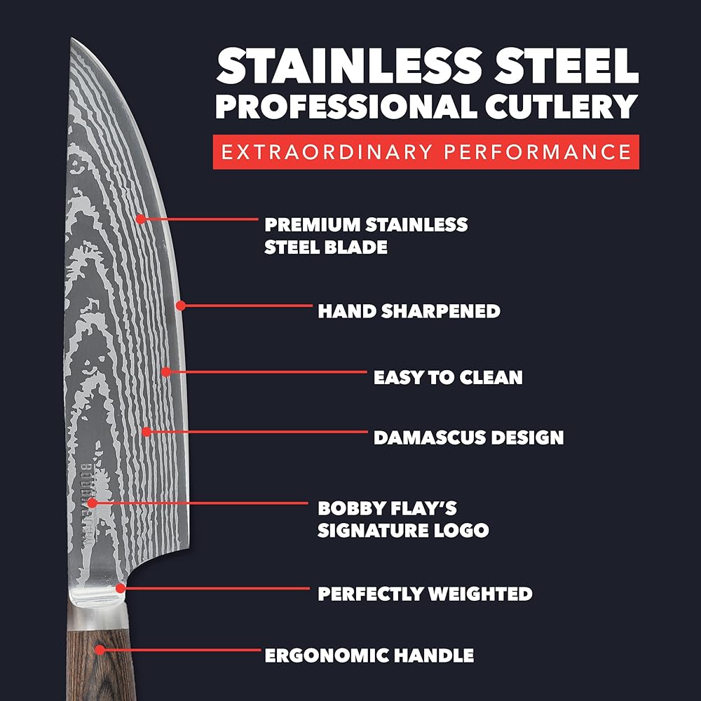 GreenPan x Bobby Flay 13 Piece Stainless Steel Cutlery Kitchen Knife Block Set, Premium Stainless Steel Blades, Acacia Wood Knife Block, Hand Finished Ergonomic Wood Handle, Damascus Steel Design: Home & Kitchen