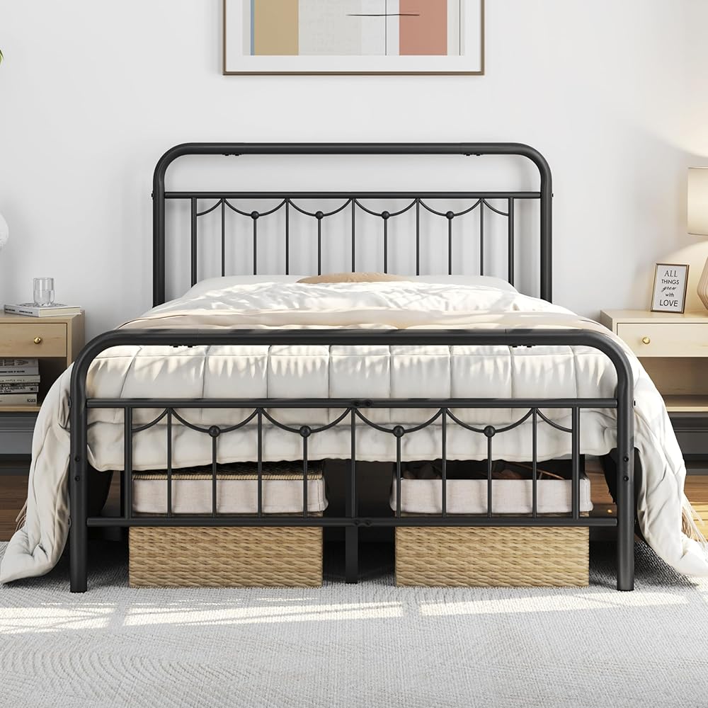 Yaheetech Full Size Metal Bed Frames with Vintage Headboard and Footboard, Farmhouse Metal Platform Bed, Heavy Duty Steel Slat Support, Ample Under-Bed Storage, No Box Spring Needed, Black : Home & Kitchen