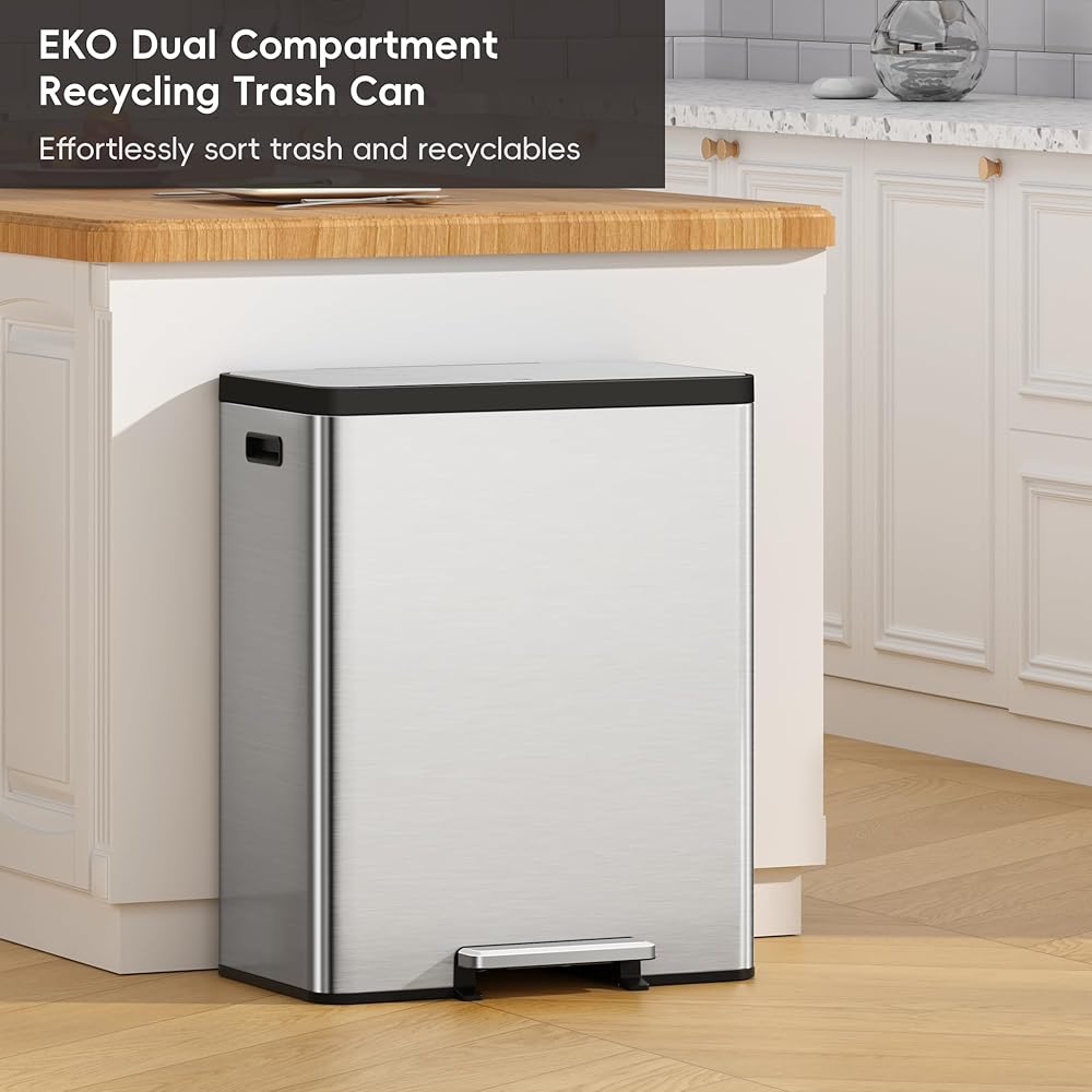 EKO EcoCasa II 36L+24L Dual Trash Can with Recycle Bin, Stainless Steel Garbage Can with Lid, Deodorizer Compartment, Odor-Proof and Fingerprint Resistant : Home & Kitchen