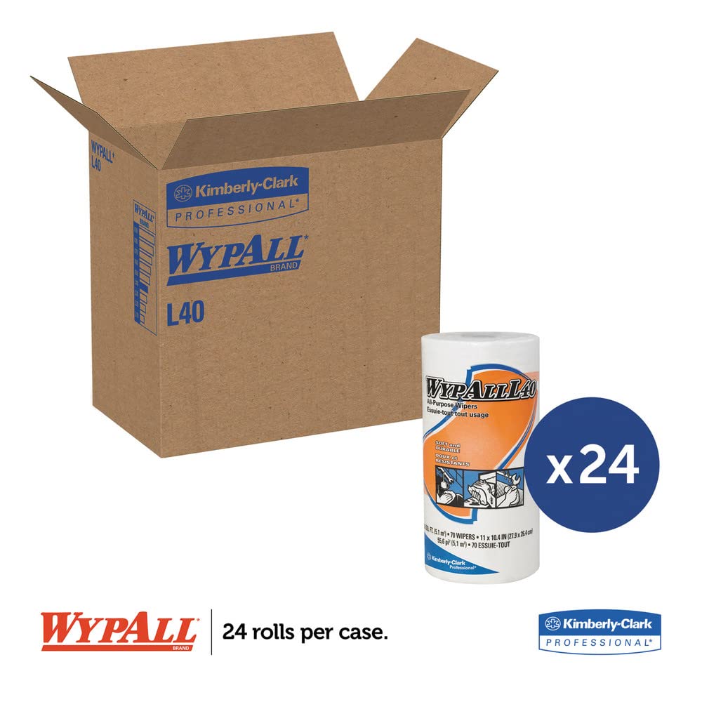 WypAll PowerClean L40 Cloths Extra Absorbent Wipes (05027), Bulk Paper Wipers, White (70 Sheets/Roll, 24 Rolls, 1,680 Sheet Total) : Home & Kitchen