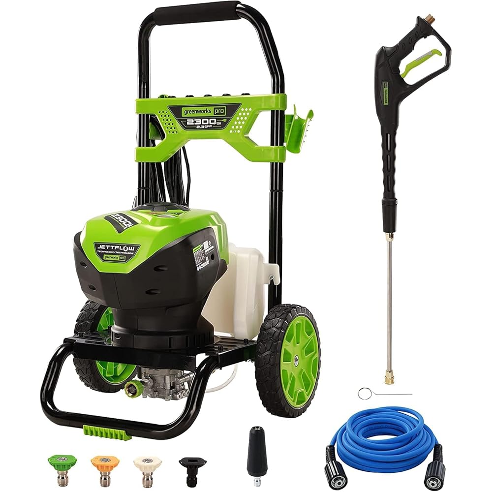 : Greenworks 2300 PSI TruBrushless (2.3 GPM) Electric Pressure Washer, 25’ Hose, Quick Connect Wand, 15, 24, 40 Degree Soap and Turbo Nozzle : Patio, Lawn & Garden