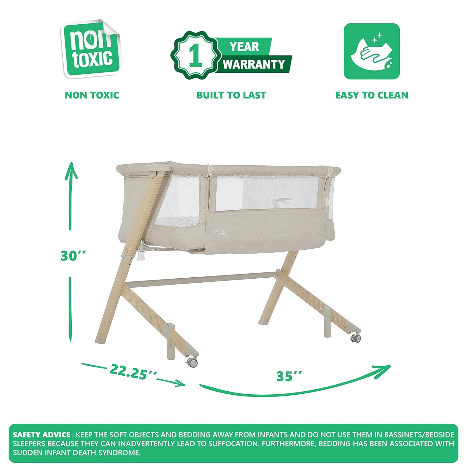 Evolur Stellar Bassinet and Bedside Sleeper, Beige : Baby