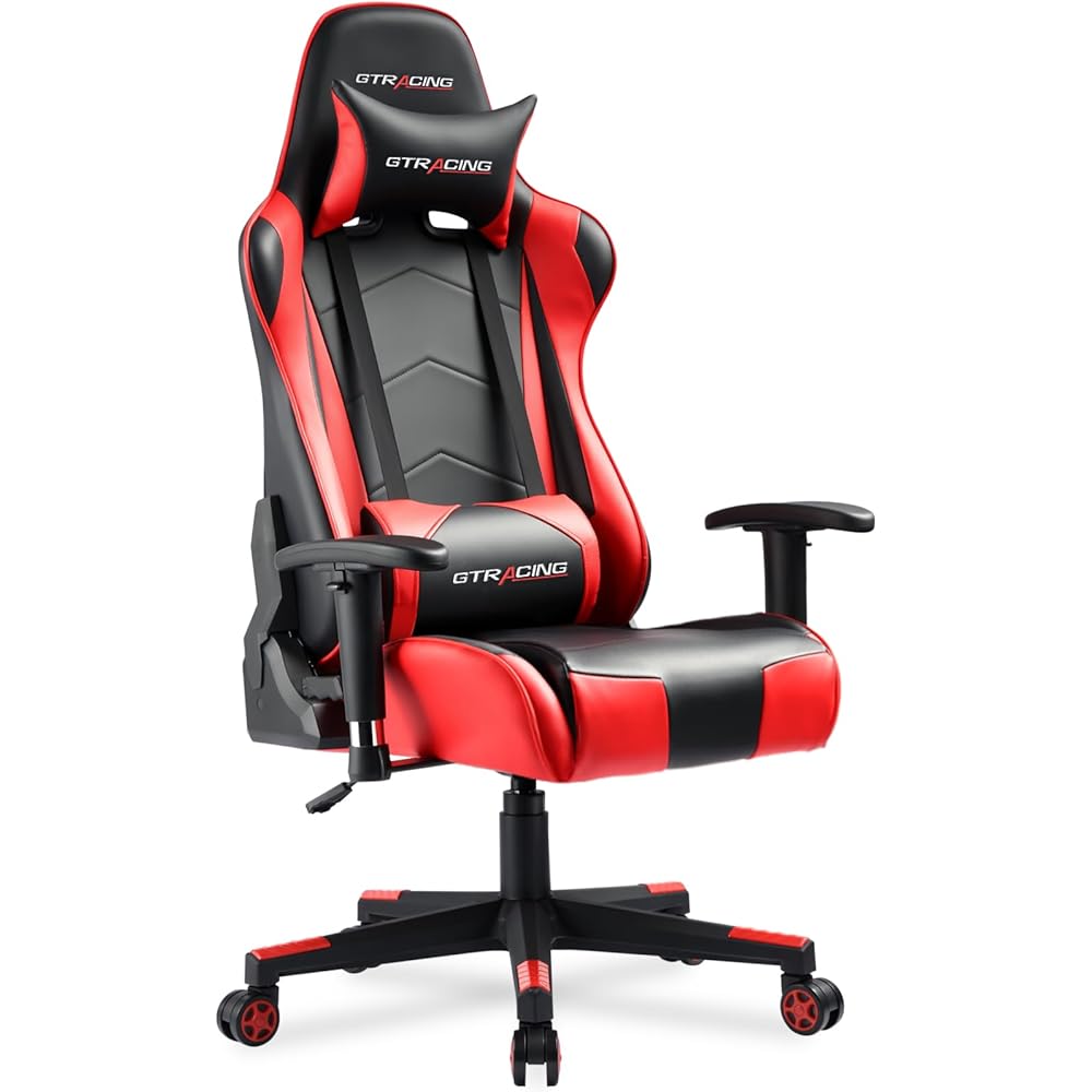 GTRACING Gaming Chair Racing Office Computer Ergonomic Video Game Chair Backrest and Seat Height Adjustable Swivel Recliner with Headrest and Lumbar Pillow Esports Chair (Red) : Home & Kitchen